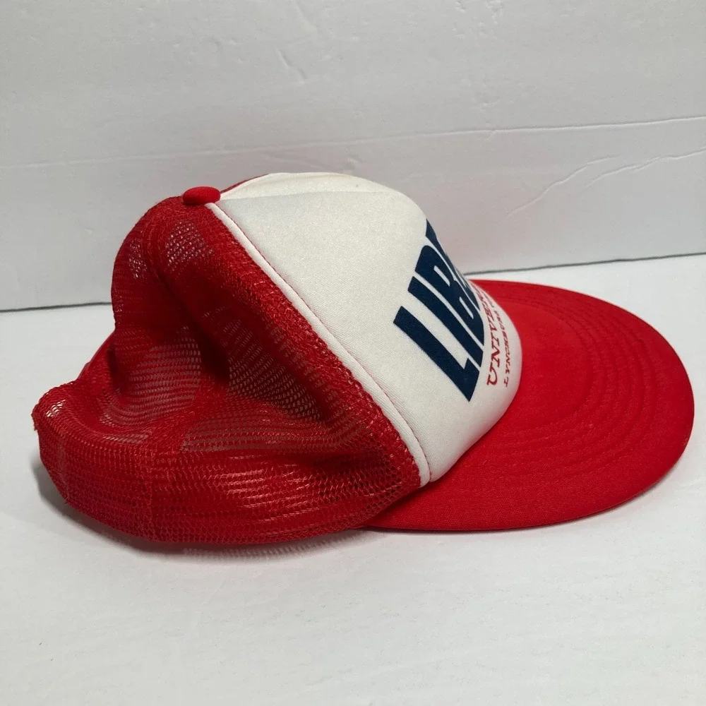 Vintage Liberty University Trucker Cap‎ Hat White Red Mesh Snapback  STAIN